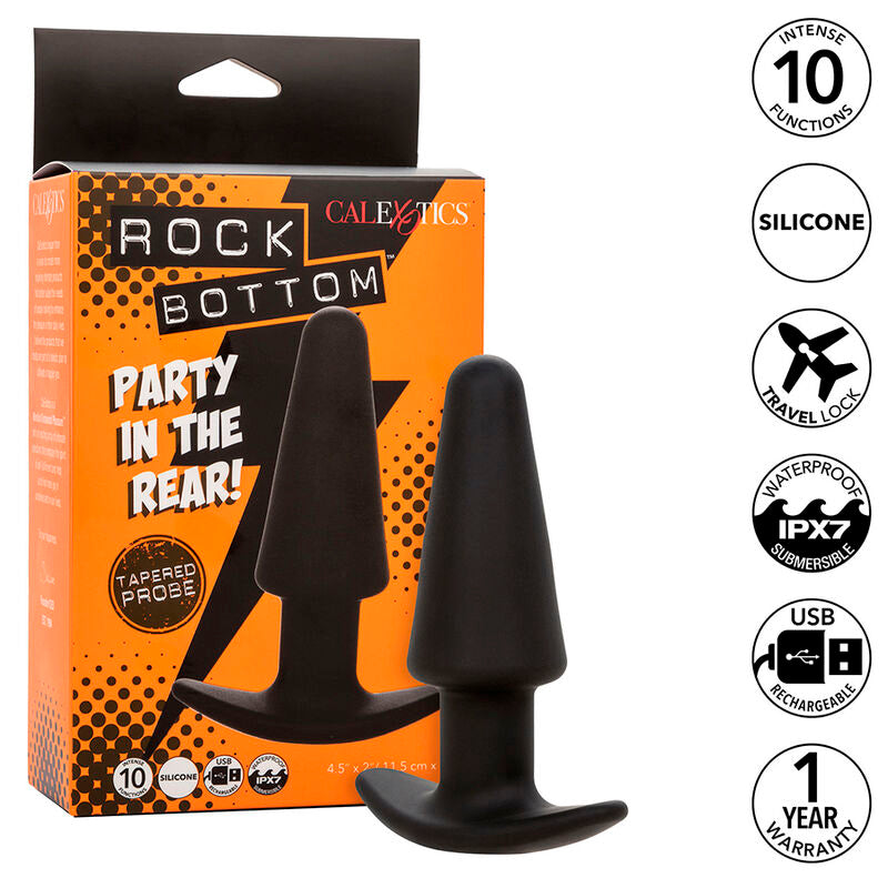 CALEXOTICS - PLUG ANAL CONIQUE ROCK BOTTOM 10 VIBRATIONS SILICONE NOIR