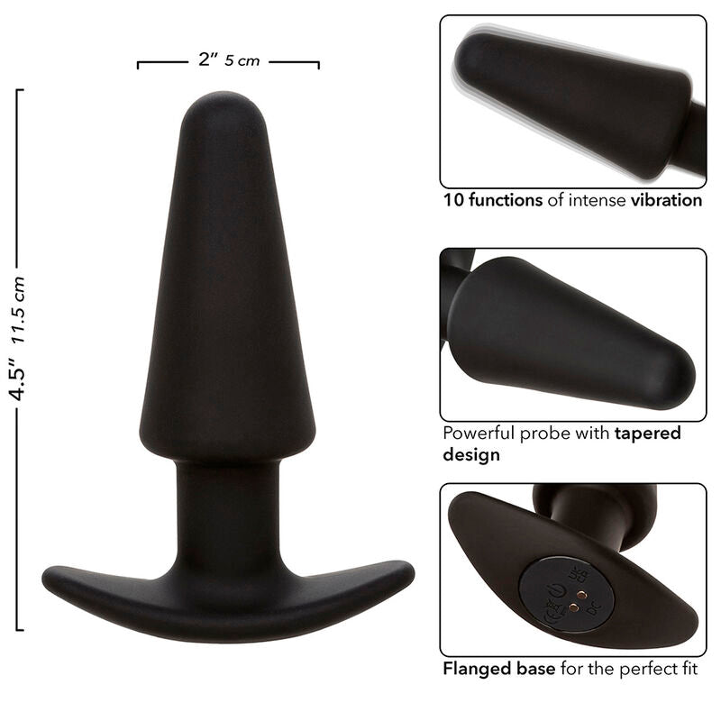 CALEXOTICS - PLUG ANAL CONIQUE ROCK BOTTOM 10 VIBRATIONS SILICONE NOIR