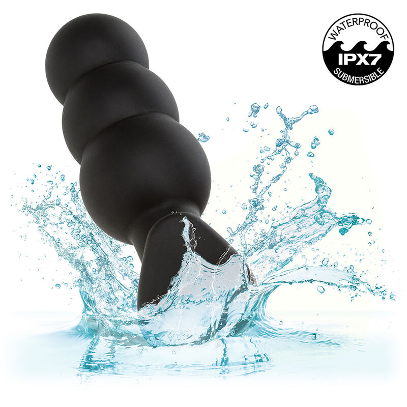 CALEXOTICS - ROCK BOTTOM ANAAL PLUG MET PARELS 10 VIBRATIES SILICONEN ZWART