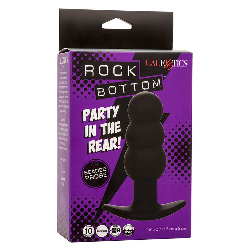 CALEXOTICS - PLUG ANAL ROCK BOTTOM AVEC PERLES 10 VIBRATIONS SILICONE NOIR