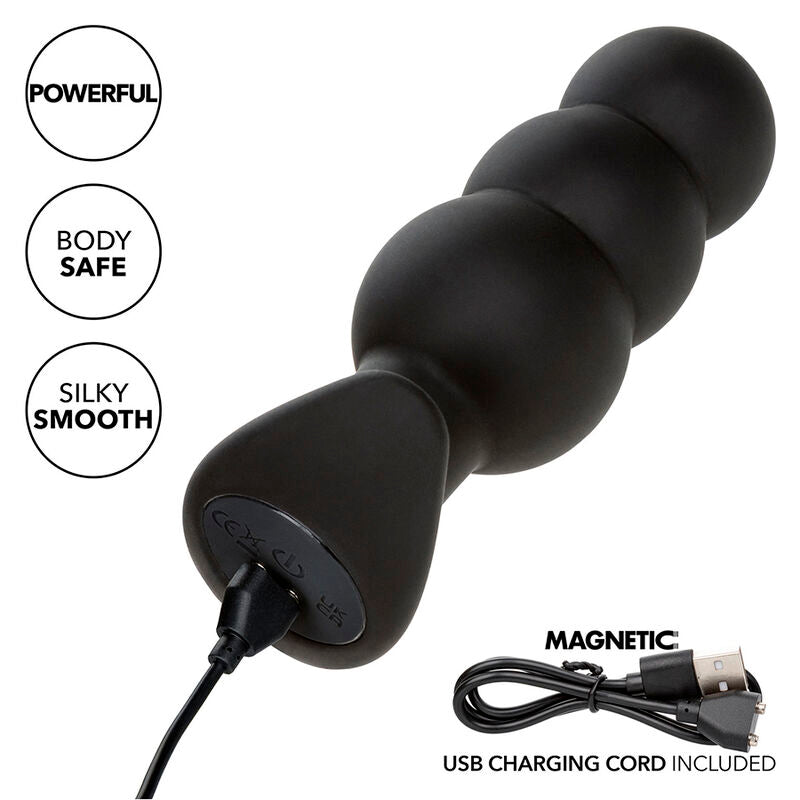 CALEXOTICS - ROCK BOTTOM ANAAL PLUG MET PARELS 10 VIBRATIES SILICONEN ZWART