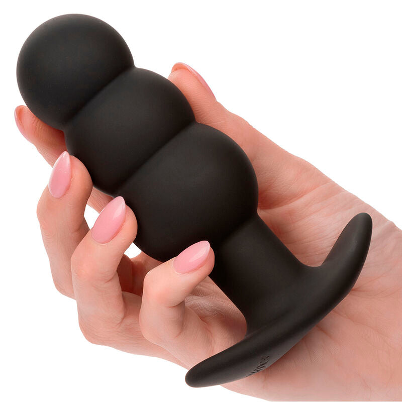 CALEXOTICS - ROCK BOTTOM ANAAL PLUG MET PARELS 10 VIBRATIES SILICONEN ZWART