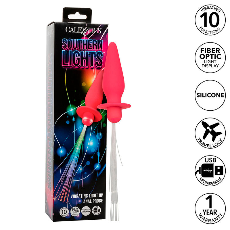 CALEXOTICS - SOUTHERN LIGHTS LIGHT UP ILLUMINATING ANAL PLUG 10 VIBRATIONS SILICONE PINK