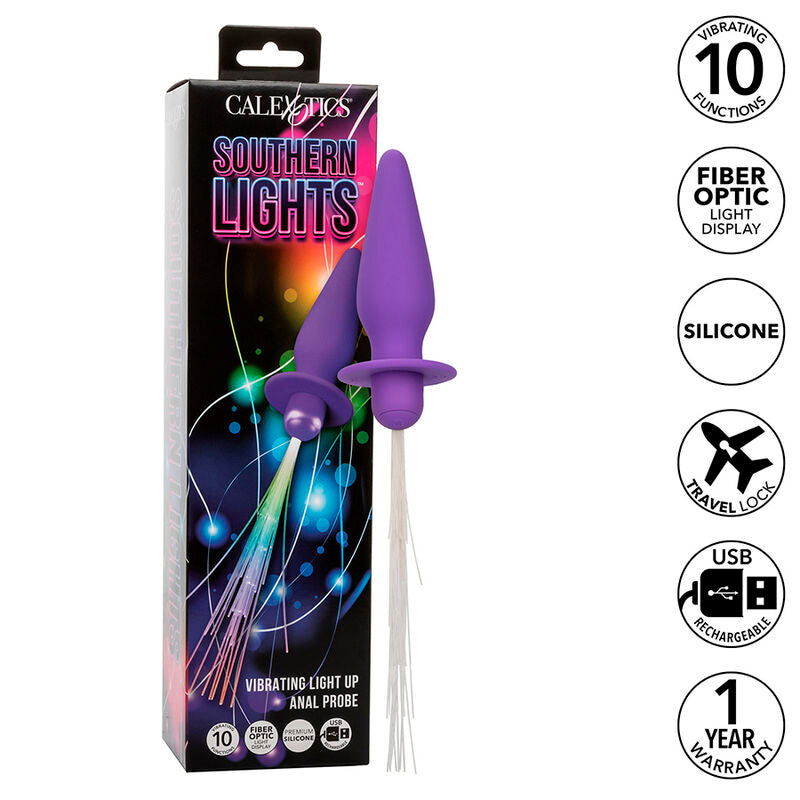 CALEXOTICS - SOUTHERN LIGHTS LIGHT UP GLOW ANAL PLUG 10 VIBRATIONS SILICONE PURPLE