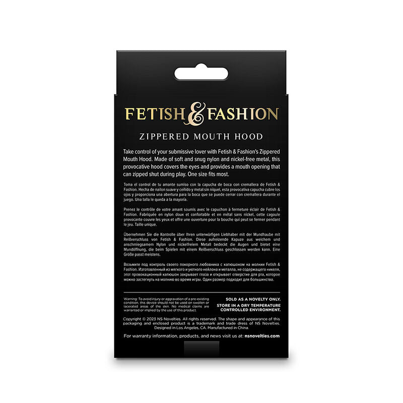NS NOVELTIES - CAGOULE FETISH &amp; FASHION BOUCHE FERMÉE AVEC FERMETURE ÉCLAIR NYLON NOIR