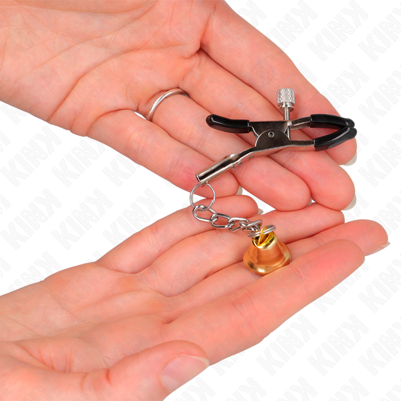 KINK - GOUDEN TEPELKLEMMEN MET BEL HANGER 6 CM