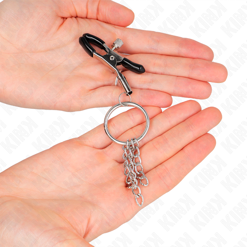 KINK - PINCE À TÉTONS AVEC JOINT TORIQUE ET PETITE CHAÎNE ARGENTÉE 6 CM