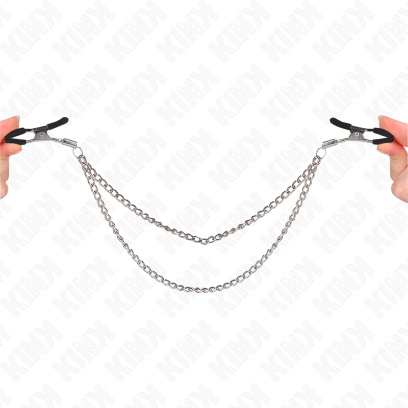 KINK - TEPELKLEMMEN MET 2 DIKKE KETTINGEN ZILVER 20/23 CM
