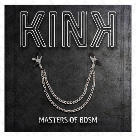 KINK - PINCES À TÉTONS AVEC 2 CHAÎNES ÉPAISSES ARGENTÉES 20/23 CM