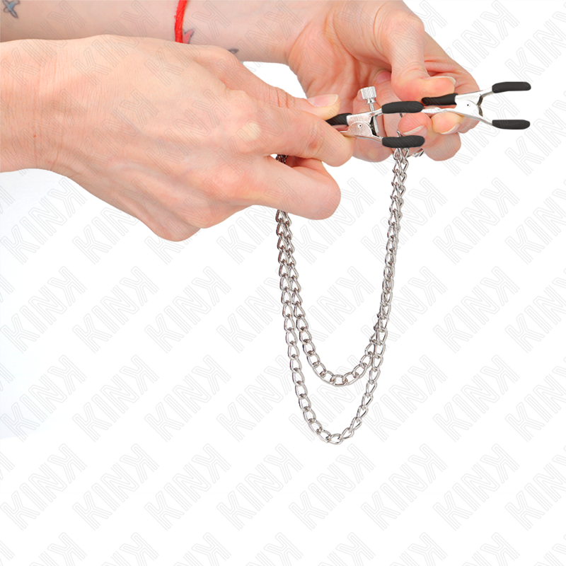 KINK - TEPELKLEMMEN MET 2 DIKKE KETTINGEN ZILVER 20/23 CM