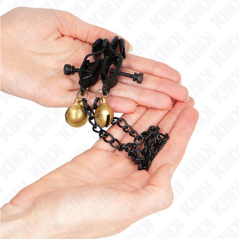 KINK - PLATTE KETTING TEPELKLEMMEN EN BEL ZILVER 30 CM