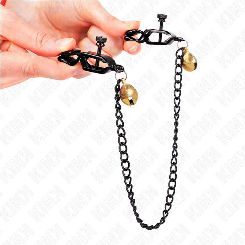 KINK - PLATTE KETTING TEPELKLEMMEN EN BEL ZILVER 30 CM