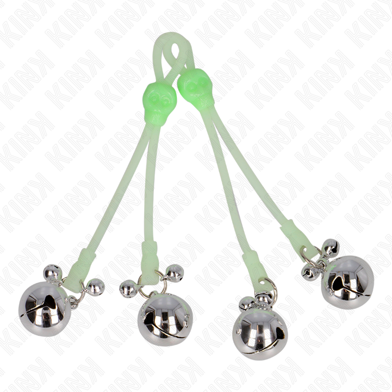 KINK - GLOEIENDE SCHEDEL TEPELKLEMMEN MET RINGBEL VERSTELBAAR GROEN/ZILVER