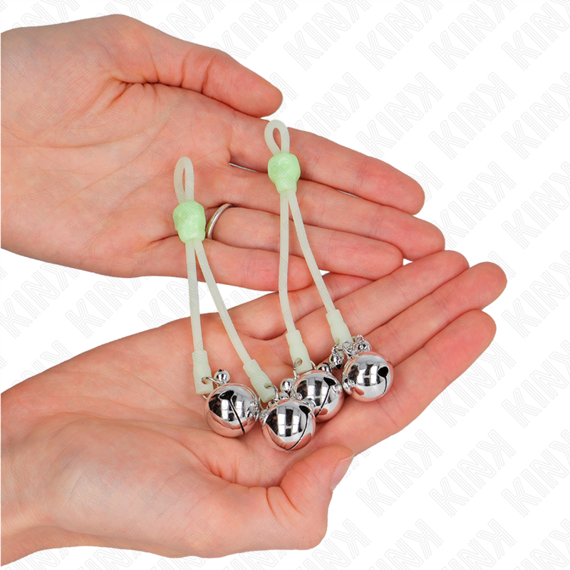 KINK - GLOEIENDE SCHEDEL TEPELKLEMMEN MET RINGBEL VERSTELBAAR GROEN/ZILVER