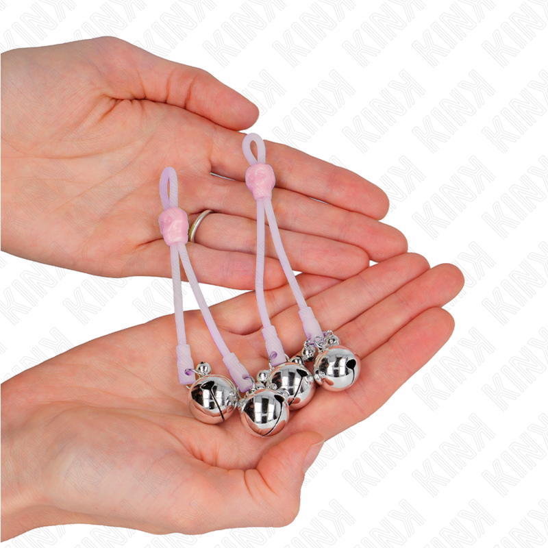 KINK - GLOEIENDE SCHEDEL TEPELKLEMMEN MET RINGBEL VERSTELBAAR ROZE/ZILVER