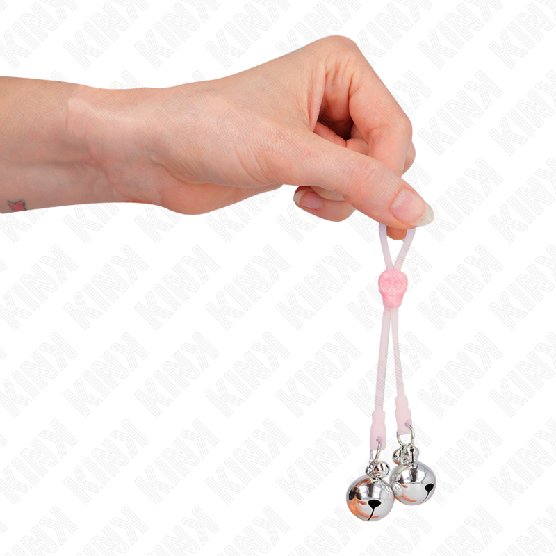 KINK - GLOEIENDE SCHEDEL TEPELKLEMMEN MET RINGBEL VERSTELBAAR ROZE/ZILVER