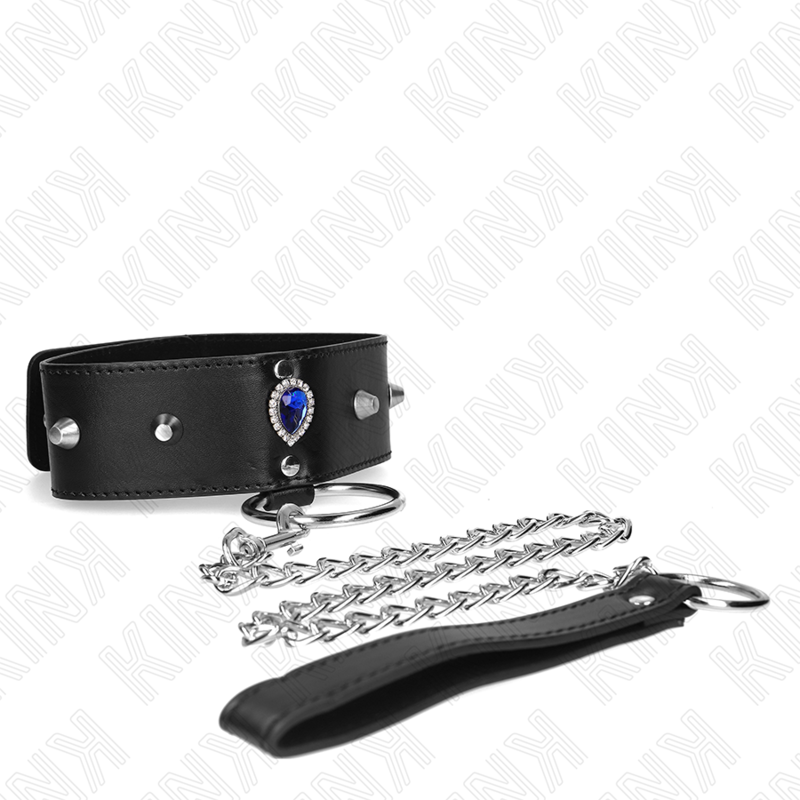 KINK - COLLIER 65 CM AVEC BANDE AVEC DIAMANTS BLEUS RÉGLABLE 36-43 CM X 5 CM
