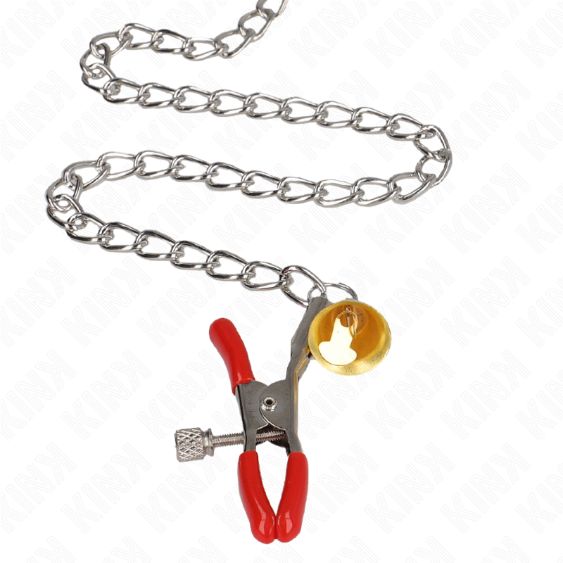 KINK - BELL 3-WEG TEPELKLEMMEN EN CLITORISKLEMMEN ROOD MET KETTING 30 CM