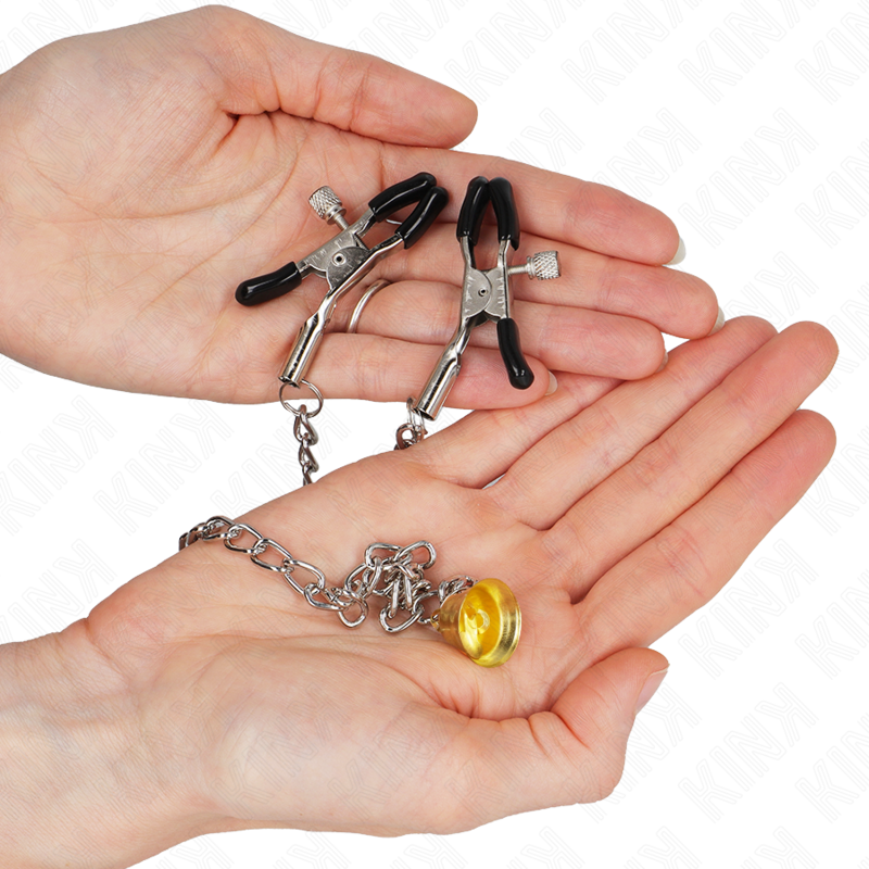KINK - PINCES À TÉTONS À CHAÎNE AVEC PENDENTIF EN CORNE 30 CM