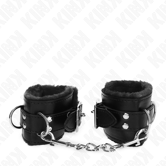 KINK - BRACELET DOUBLÉ DE FOURRURE NOIR AVEC CEINTURE NOIRE RÉGLABLE 17-29 CM X 6 CM