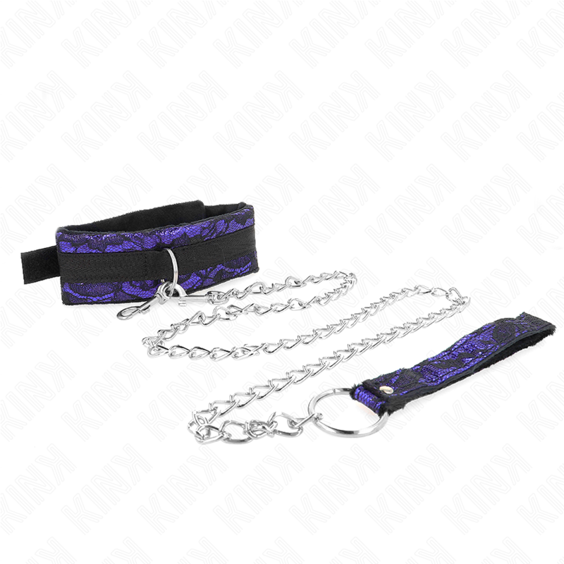 KINK - COLLIER COURT EN VELOURS ET DENTELLE AVEC CEINTURE 105 CM AVEC BORDURE EN NYLON 44 X 5,5 CM