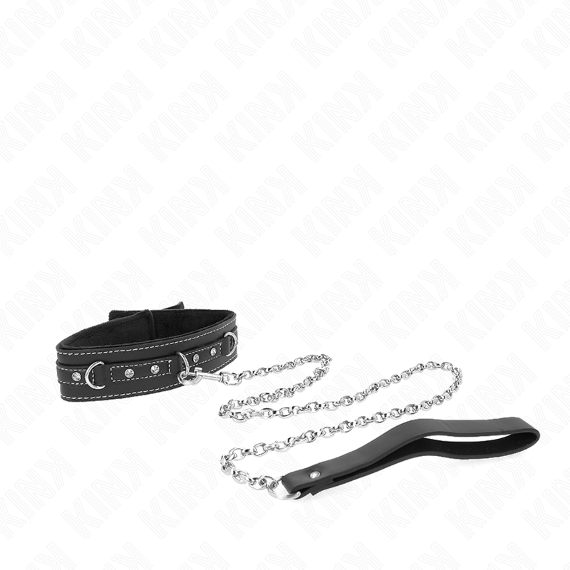 KINK - PVC LEDEREN KETTING MET RIEM 105 CM STRASS KLINKNAGEL 41,5 X 4 CM