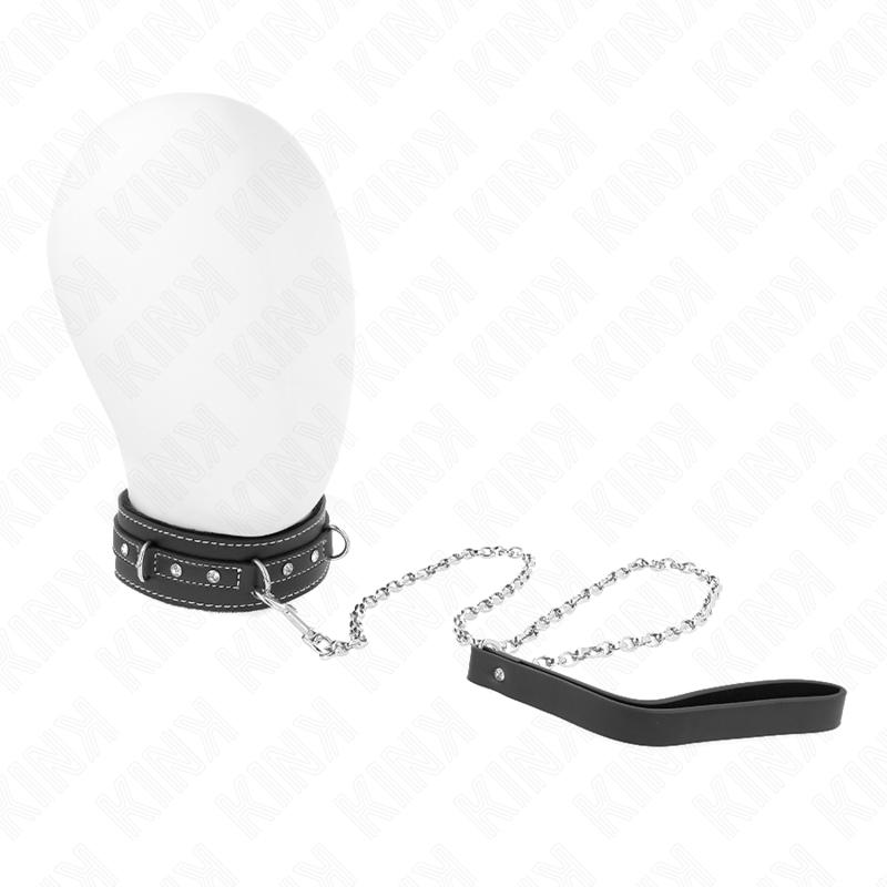 KINK - PVC LEDEREN KETTING MET RIEM 105 CM STRASS KLINKNAGEL 41,5 X 4 CM