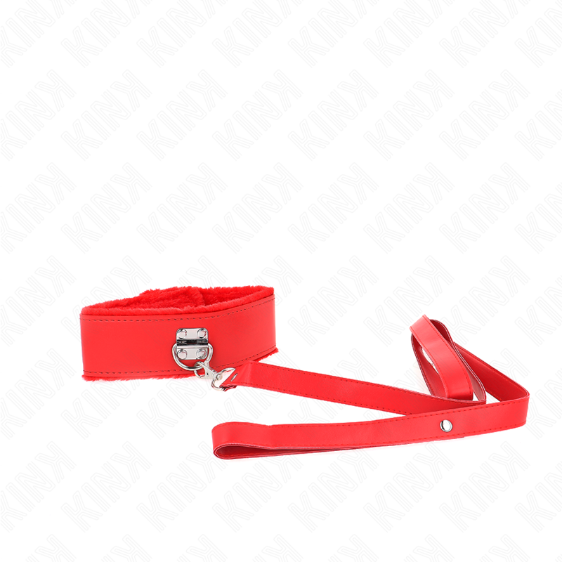 KINK - COLLIER AVEC LAISSE 116 CM AVEC CLOUS ARGENTÉS MODÈLE 4 ROUGE RÉGLABLE 40-48 CM X 6 CM