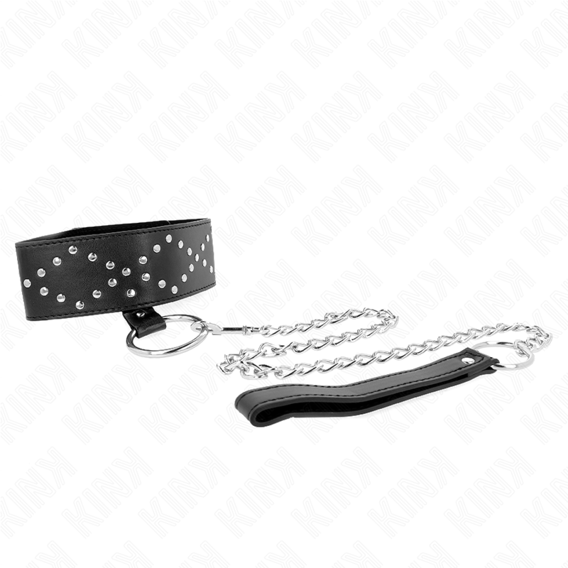 KINK - COLLIER 65 CM AVEC LAISSE À CLOUS ARGENTÉS MODÈLE 3 RÉGLABLE 36-43 CM X 5 CM