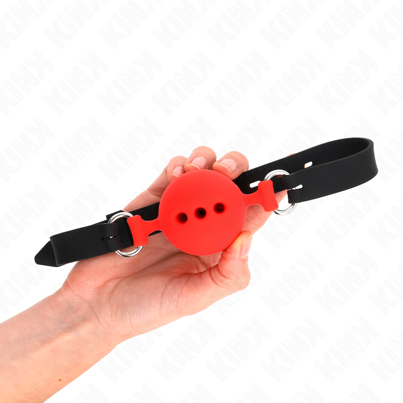 KINK - RABAT ENTIÈREMENT EN SILICONE 55 x 2 CM AVEC BOULE DE 5 CM TAILLE L ROUGE RÉGLABLE 35-51 CM