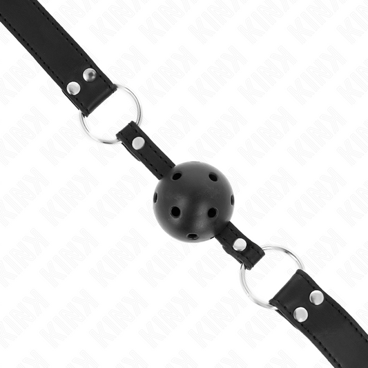 KINK - BÂILLON À BOULE RESPIRANT 4 CM AVEC DOUBLE RIVET MODÈLE 1 NOIR 62,5 x 2,5 CM RÉGLABLE 42-58 CM