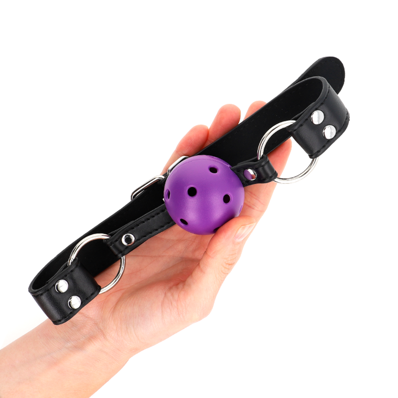 KINK - BÂILLON À BOULE RESPIRANT 4 CM AVEC DOUBLE RIVET VIOLET 62,5 x 2,5 CM RÉGLABLE 42-58 CM