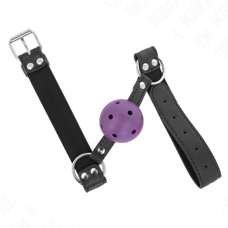 KINK - BÂILLON À BOULE RESPIRANT 4 CM AVEC DOUBLE RIVET VIOLET 62,5 x 2,5 CM RÉGLABLE 42-58 CM