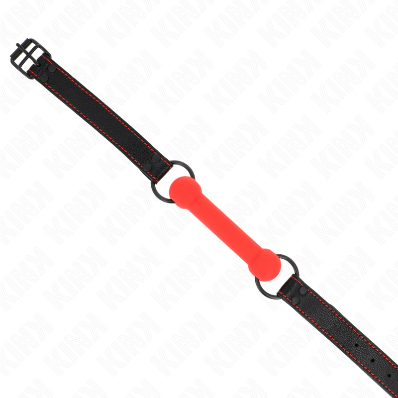 KINK - BÂILLON OS AVEC SANGLE EN SIMILICUIR ROUGE RÉGLABLE 41-57 CM