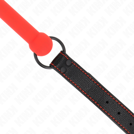 KINK - BÂILLON OS AVEC SANGLE EN SIMILICUIR ROUGE RÉGLABLE 41-57 CM