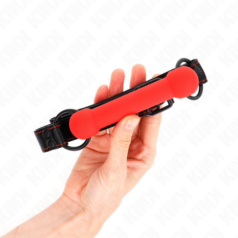 KINK - BONE GAG MET RODE LEDEREN BAND VERSTELBAAR 41-57 CM