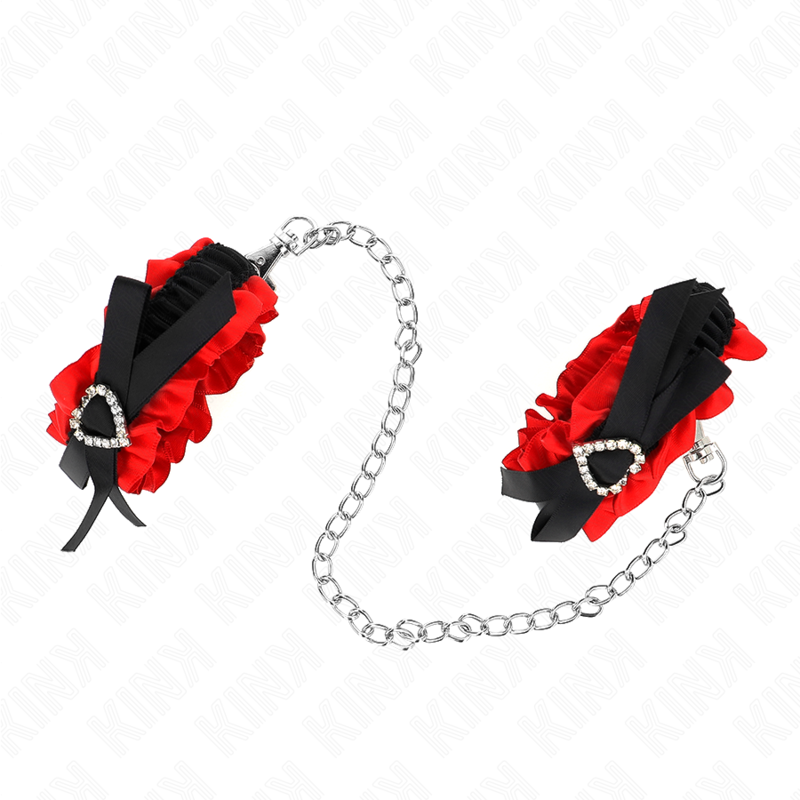 KINK - BRACELET EN DENTELLE ÉLASTIQUE AVEC DÉTAILS DE CŒUR ROUGE, RÉGLABLE 22-35 CM
