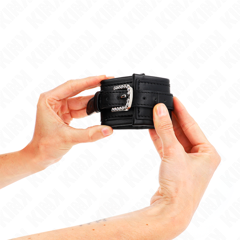 KINK - Menottes avec boucle en strass, noires, réglables 25-32 cm x 5,5 cm