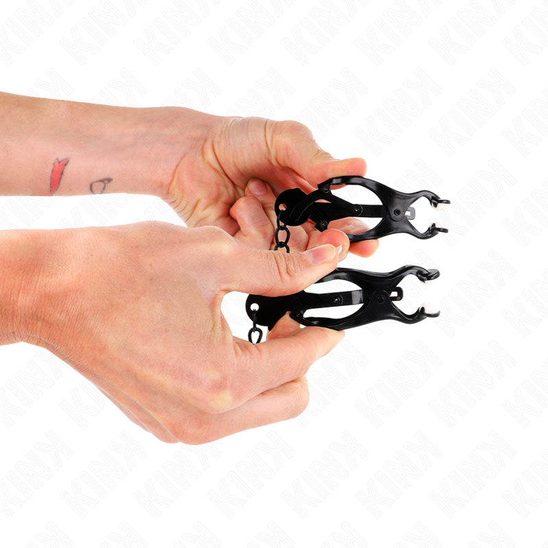 KINK - JAPANSE KLAVER TEPELKLEMMEN MET KETTING ZWART 30 CM