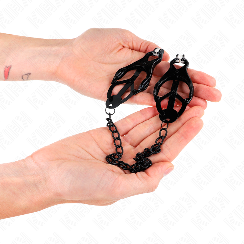 KINK - JAPANSE KLAVER TEPELKLEMMEN MET KETTING ZWART 30 CM
