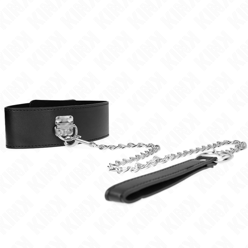 KINK - KETTING MET RIEM 65 CM MET BREDE ZWARTE BAND VERSTELBAAR 33,5-41 CM X 5 CM
