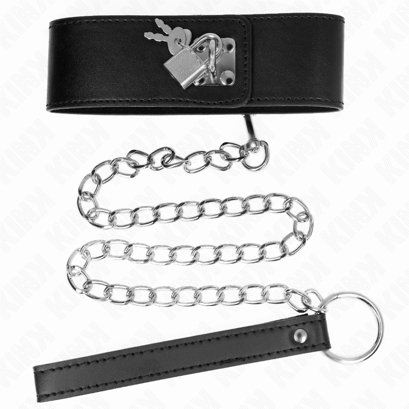 KINK - KETTING MET RIEM 65 CM MET BREDE ZWARTE BAND VERSTELBAAR 33,5-41 CM X 5 CM