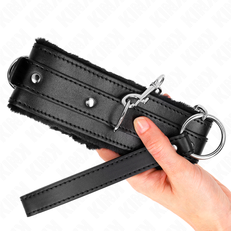 KINK - HALSBAND MET LIJN 65 CM MET BEPERKINGEN ZWART 36-42 CM X 5,5 CM