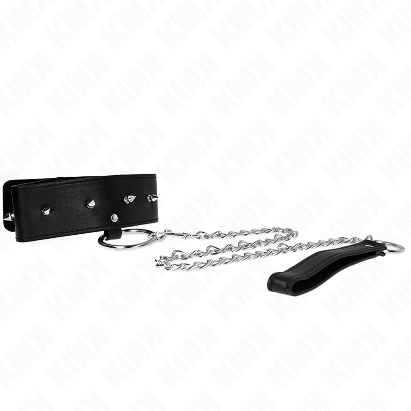 KINK - COLLIER 65 CM AVEC LAISSE À CLOUS ARGENTÉS MODÈLE 2 RÉGLABLE 36-43 CM X 5 CM