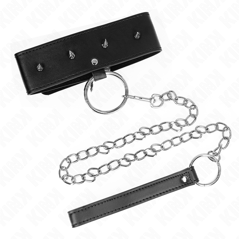 KINK - COLLIER 65 CM AVEC LAISSE À CLOUS ARGENTÉS MODÈLE 2 RÉGLABLE 36-43 CM X 5 CM