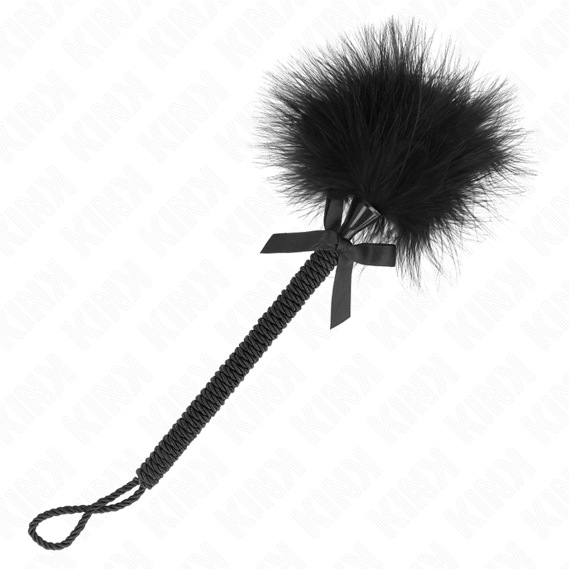 KINK - BÂTON DE CORDE EN NYLON AVEC PLUMES CHATOUILLEUSES ET NŒUD NOIR 25 CM