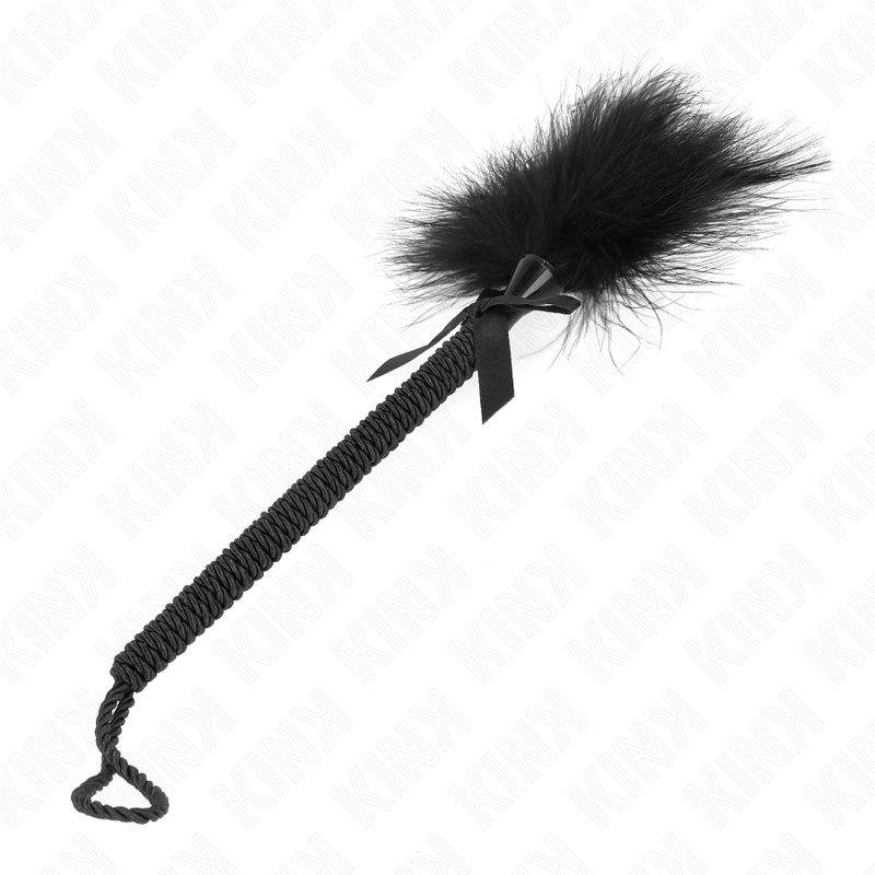KINK - BÂTON DE CORDE EN NYLON AVEC PLUMES CHATOUILLEUSES ET NŒUD NOIR 25 CM