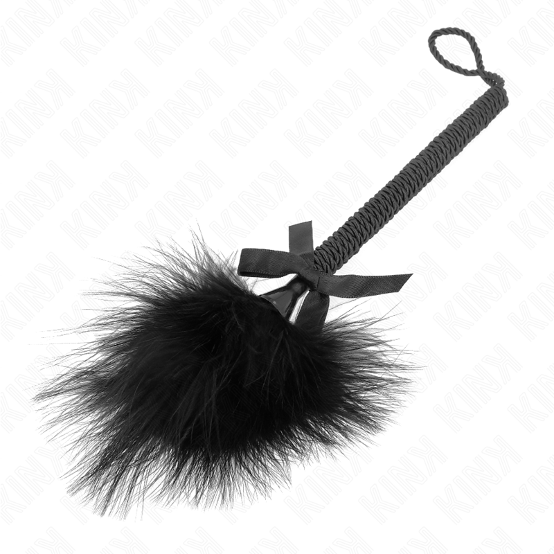 KINK - BÂTON DE CORDE EN NYLON AVEC PLUMES CHATOUILLEUSES ET NŒUD NOIR 25 CM