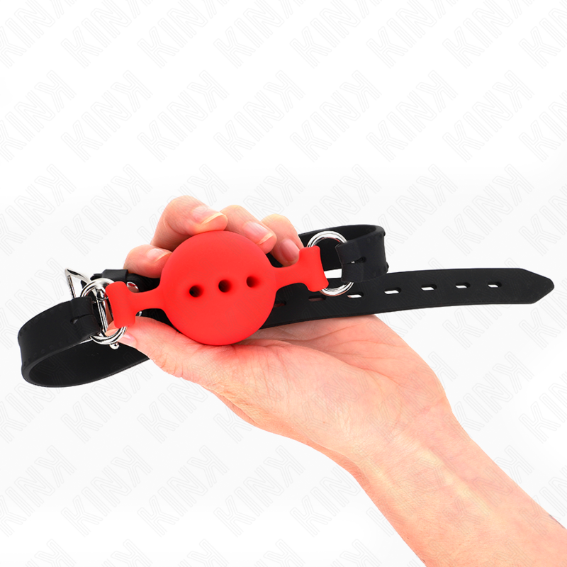 KINK - RABAT ENTIÈREMENT EN SILICONE 55 x 2 CM AVEC BOULE DE 4,5 CM TAILLE M ROUGE RÉGLABLE 35-51 CM
