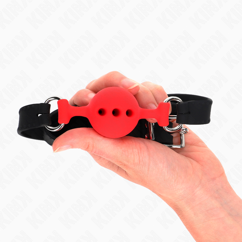 KINK - RABAT ENTIÈREMENT EN SILICONE 55 x 2 CM AVEC BOULE DE 4 CM TAILLE S ROUGE RÉGLABLE 35-51 CM